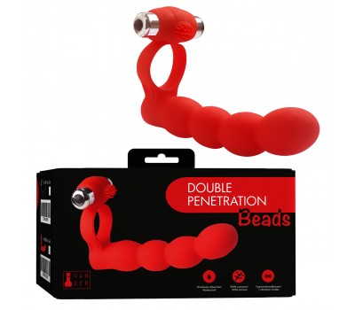Вибронасадка Vander "Double Penetration Beads", цвет красный